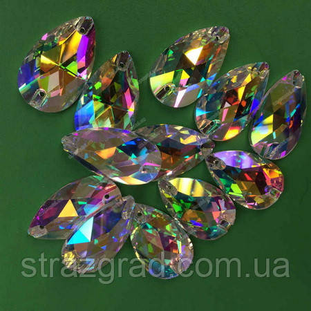 10х18мм. Краплі пришивні стрази. С/С. Crystal AB
