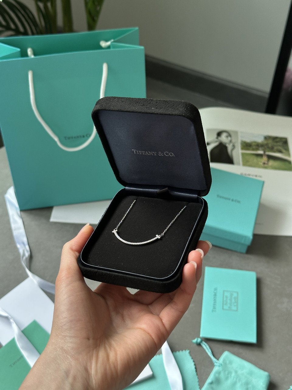 👑 Tiffany T Smile Pendant in White Gold 18k with Diamonds one size