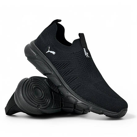 Чоловічі літні мокасини Puma текстильні з сіткою чорні весняні, фото 1