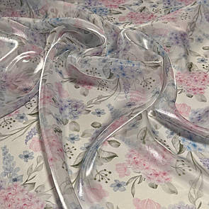 Тканина органза друкований принт 150 см Гортензії блакитні