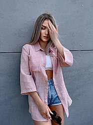 Жіноча базова невагома бавовняна сорочка на ґудзиках зі шліцою на рукавах