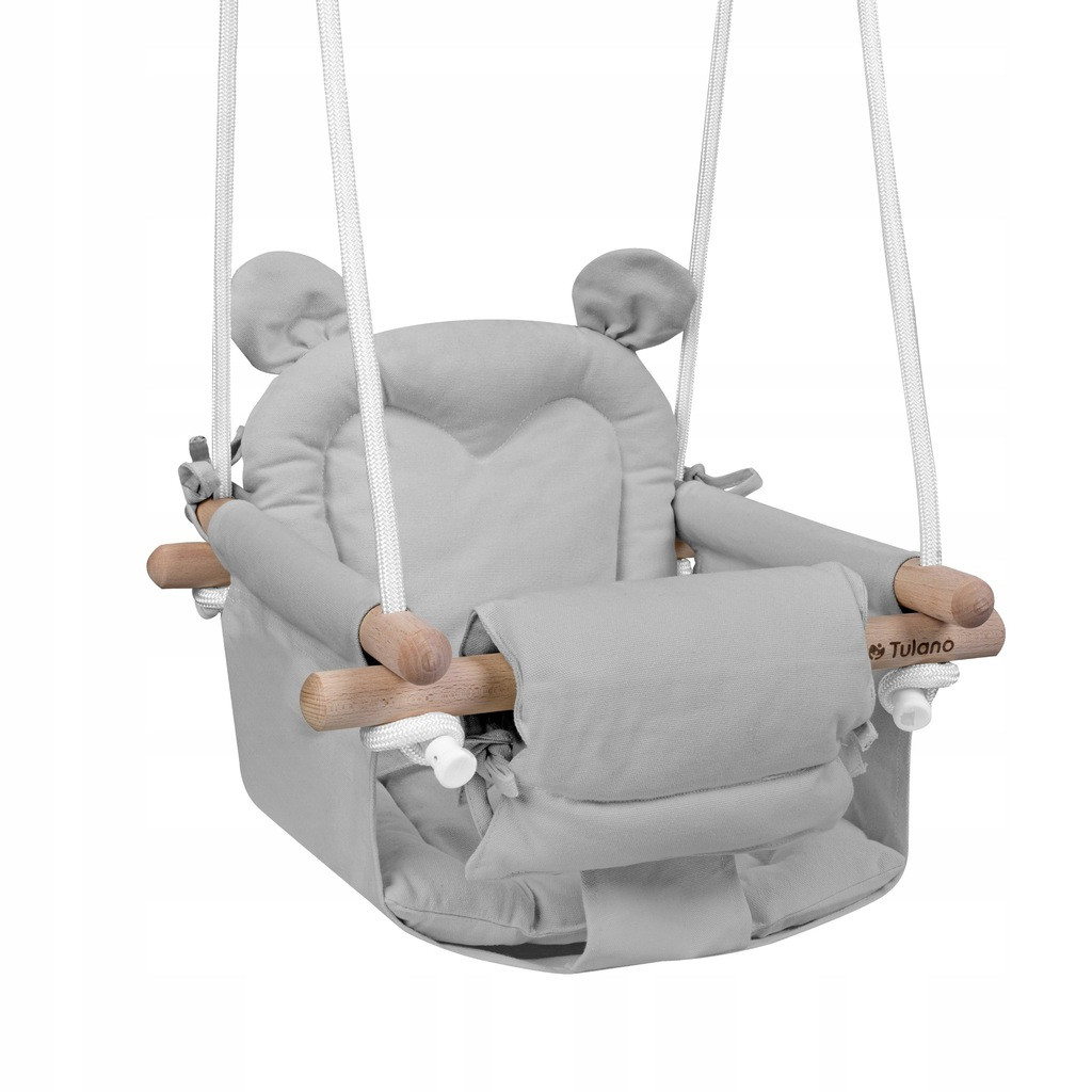 Дитяча гойдалка подвісна Tulano Hop 30 сіра + 2 подушки + мотузки з карабінами, фото 1