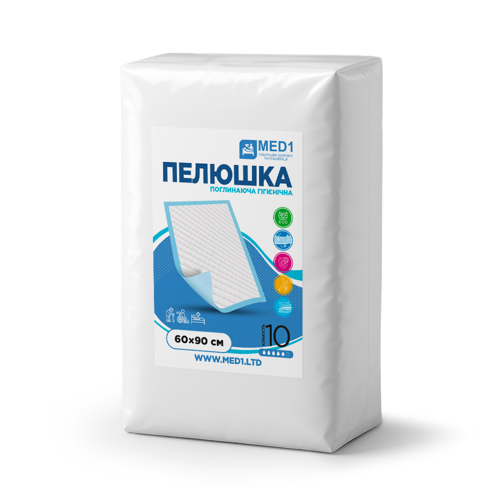 Медична одноразова всмоктувальна пелюшка MED1-WC03, розмір 60×90 см (10 шт. в пакованні)