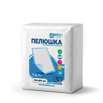 Медична одноразова всмоктувальна пелюшка MED1-WC03, розмір 60×90 см (30 шт. в пакованні)