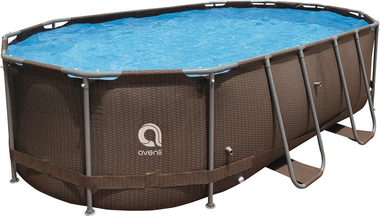Басейн каркасний овальний Avenli Super Rattan 427 x 275 x 100 см, коричневий, фото 1