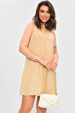 Сарафан жіночий бежевого кольору з принтом р.44 202197T Безкоштовна доставка