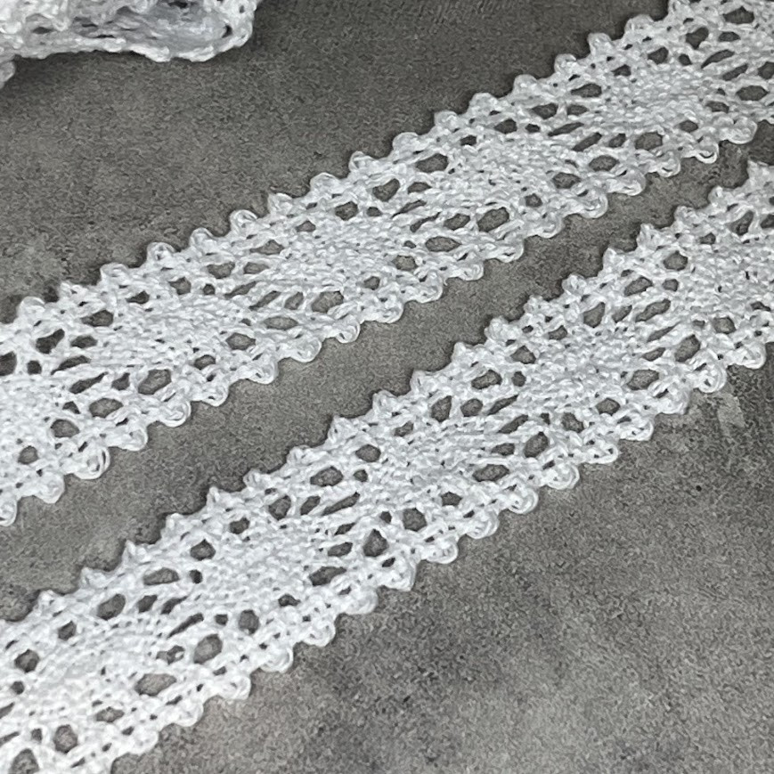 Бавовняне мереживо 2,2 см, колір- білий, арт 018238, 1 метр, Білий, фото 1