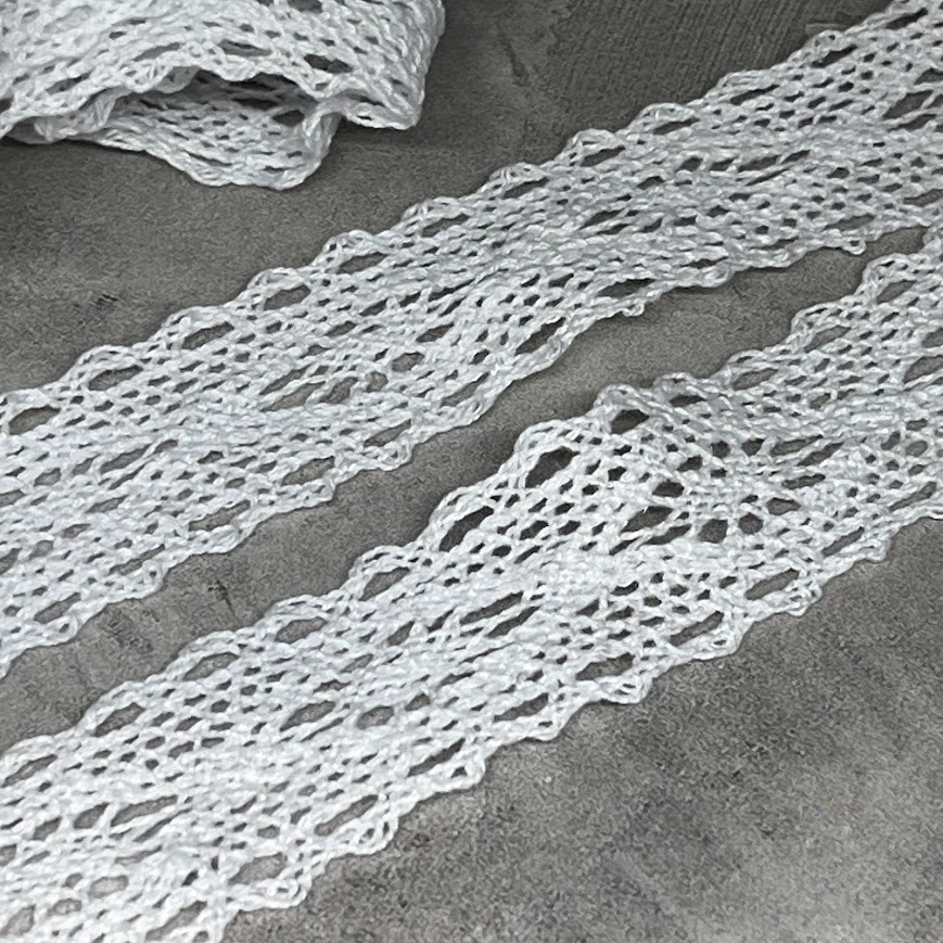Бавовняне мереживо 2,5 см, колір- білий, арт 018239, 1 метр, Білий, фото 1