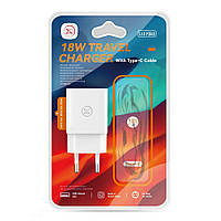 Мережевий зарядний пристрій XO L127 1USB QC 18 W + USB to Type-C New Logo