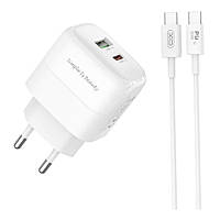 Мережевий зарядний пристрій XO L137 1USB-C/1USB PD/QC 20W+Type-C to Type-C New Logo