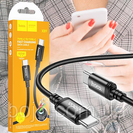 PD кабель Hoco X89 Wind 60W Type-C to Type-C 1m, Чорний (206), фото 1