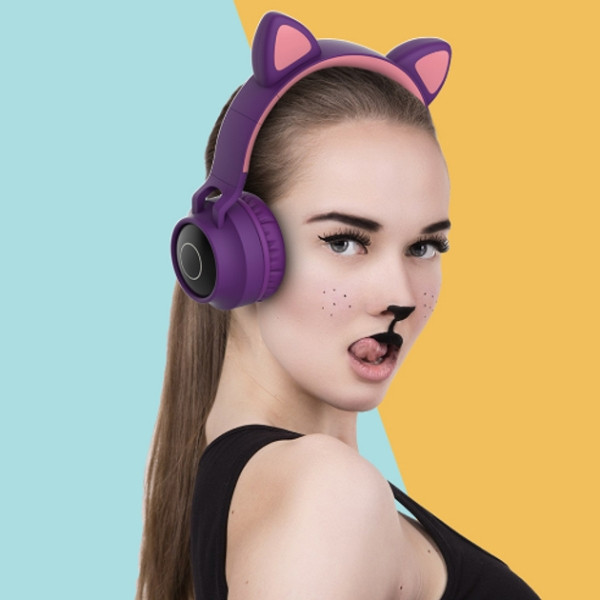 Бездротові Bluetooth навушники з котячими вушками BT028 Фіолетові, фото 1