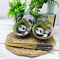 Набір керамічних піал для рису з зображенням панди (2шт)