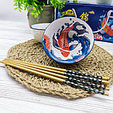 Набір керамічних піал для рису з зображенням коропов кої (2шт), фото 2