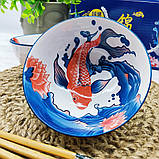 Набір керамічних піал для рису з зображенням коропов кої (2шт), фото 3