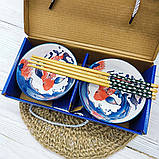 Набір керамічних піал для рису з зображенням коропов кої (2шт), фото 4
