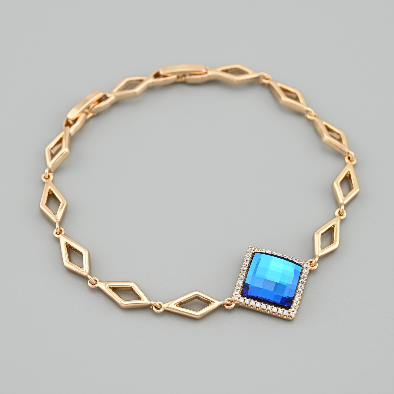 Браслет з кристалами Swarovski Гвен 53040 ширина 6 мм колір синій позолота 18К довжина 17+2, фото 1