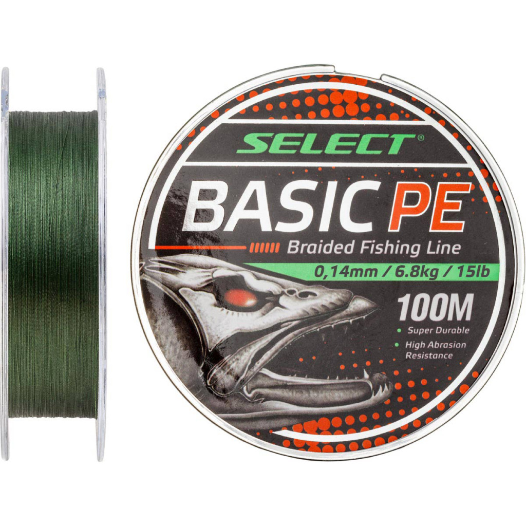 Шнур Select Basic PE 100m Dark Green 0.20mm 28lb/12.7kg (1870.27.65) u, фото 1