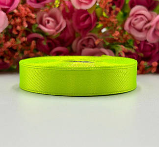 Атласна стрічка для рукоділля - 1,2 см x 23 м / Лимонний Неон