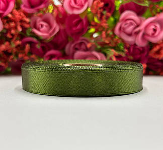 Атласна стрічка для рукоділля - 1,2 см x 23 м / Оливковий