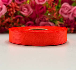 Атласна стрічка для рукоділля - 1,2 см x 23 м / Помаранчевий неон
