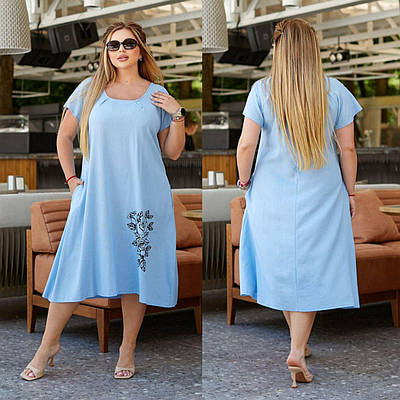 Літня лляна жіноча сукня А-силуету батал