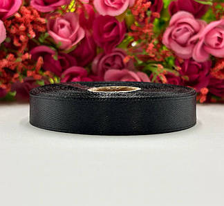 Атласна стрічка для рукоділля - 1,2 см x 23 м / Чорний