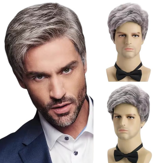 Перука чоловіча коротка попеляста сива, термоволокно DC WIG-M54