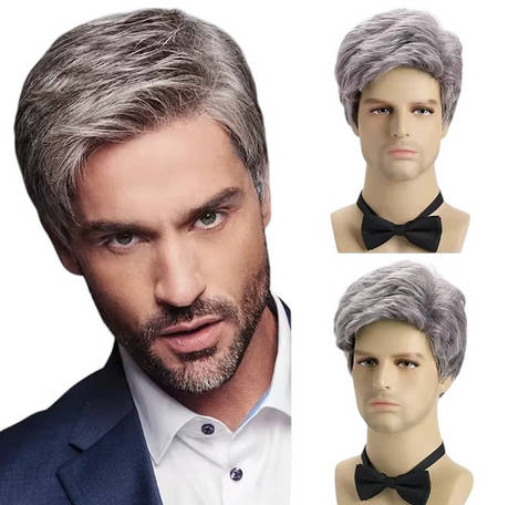 Перука чоловіча коротка попеляста сива, термоволокно DC WIG-M54, фото 1