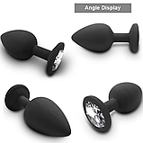 Чорна втулка для стимуляції ануса 9 см, Анальна пробка з кристалом силіконова, інтимні іграшки, фото 4