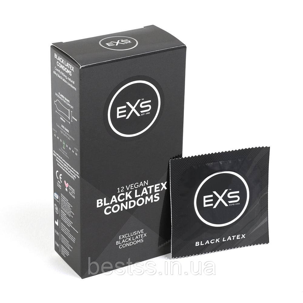 Стильні чорні латексні презервативи  EXS Black Latex, 12 шт.