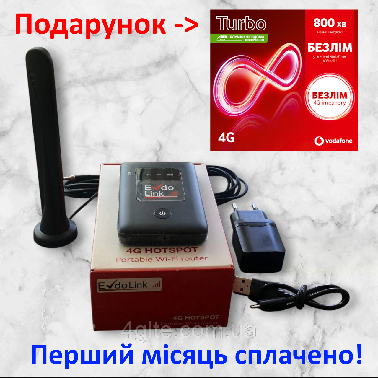 Комплект для інтернету: роутер EvdoLink EL910 + всеспрямований антена + стартовий пакет «TurboБезлім», фото 1