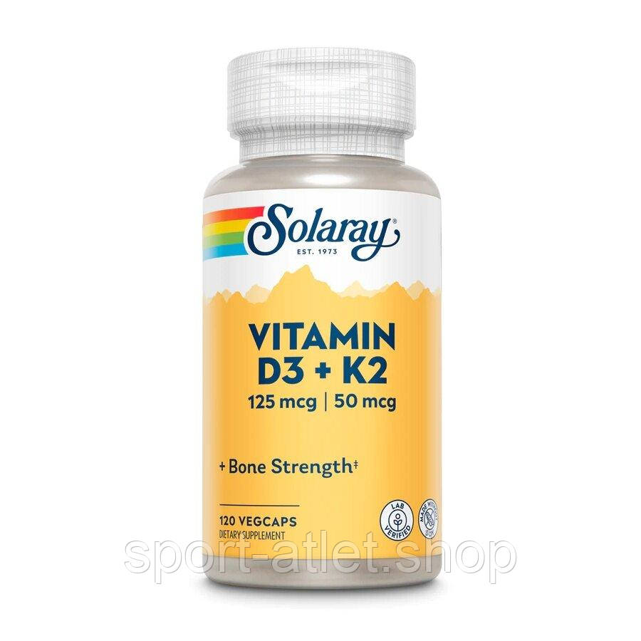Вітаміни та мінерали Solaray Vitamin D3 + K2 Soy Free, 120 вегакапсул, фото 1