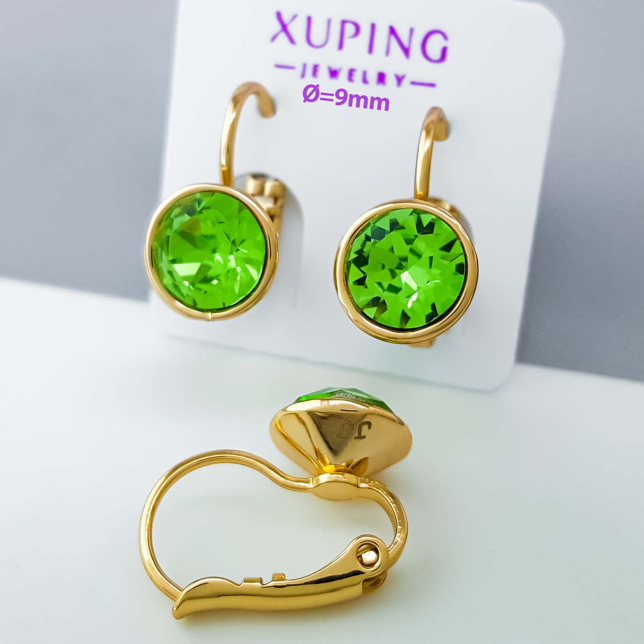 Сережки Світло-зелений Swarovski, медсплав Xuping позолота 18K