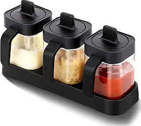 Набір контейнерів для зберігання приправ і спецій із ложкою Seasoning Bottle Set 3 відсіки по 400 мл