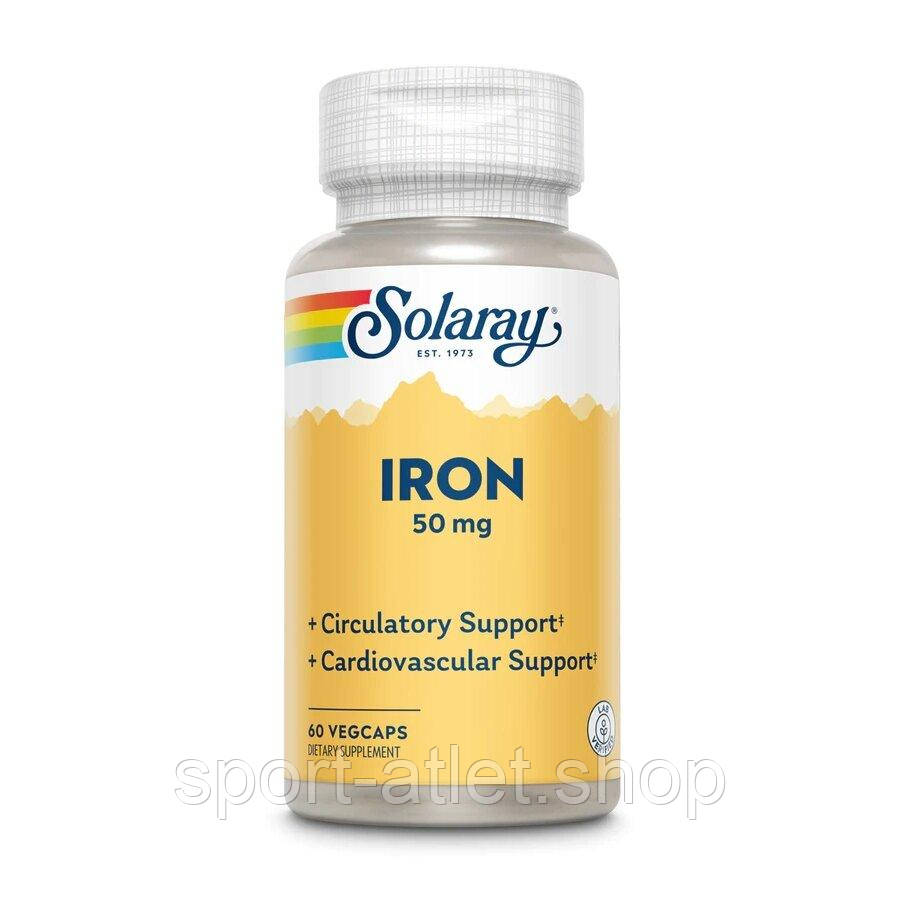 Вітаміни та мінерали Solaray Iron 50 mg, 60 вегакапсул, фото 1