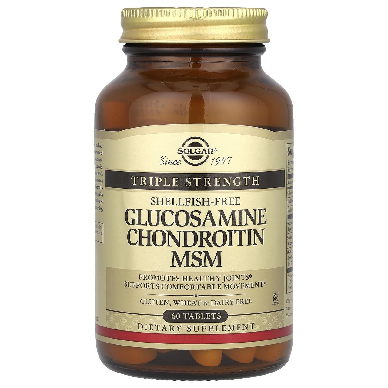 Глюкозамін хондроїтин МСМ, Glucosamine Chondroitin MSM, Solgar, потрійна сила, 60 таблеток