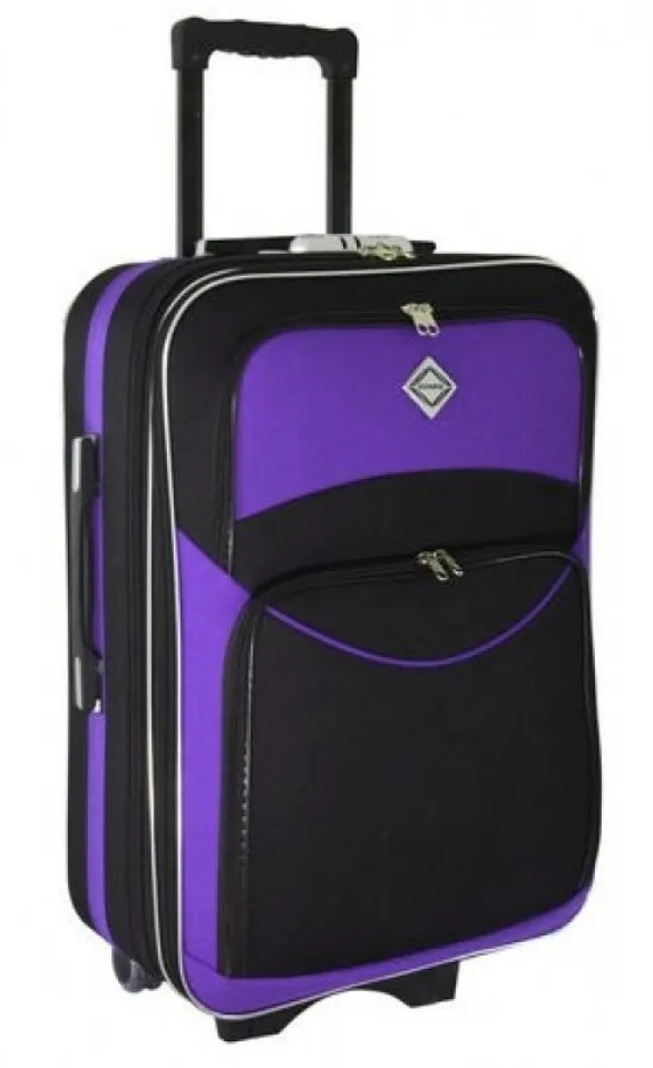 Валіза дорожня тканинна на колесах Bonro Style середня телескопічна ручка чорно-фіолетова 10012304