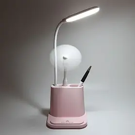 Рожева акумуляторна настільна LED-лампа Bionic Desk Lamp з USB-виходом, органайзером і підставкою для