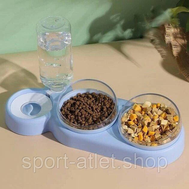 Подвійна миска для тварин Semi Animal Bowl 13см*38см*22см 500 мл, Light Blue з автоматичною поїлкою, фото 1