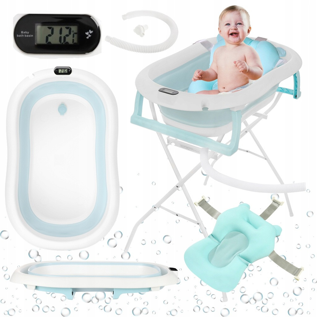 Дитяча ванна складана з подушкою, термометром Kanzaa Blue