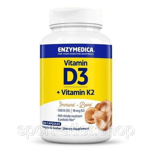 Вітаміни та мінерали Enzymedica Vitamin D3 + Vitamin K2, 60 капсул