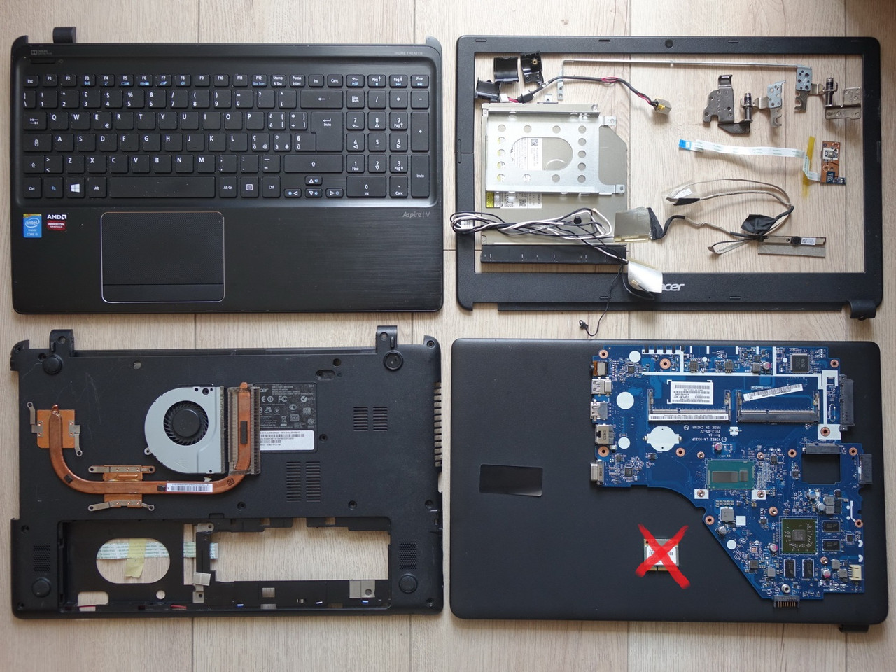 РОЗБИРАННЯ ACER V5-561G (Корпус Піддон Топкейс Рамка Кришка Плата Охолодження Шлейф DVD Камера Кнопка Динамік)