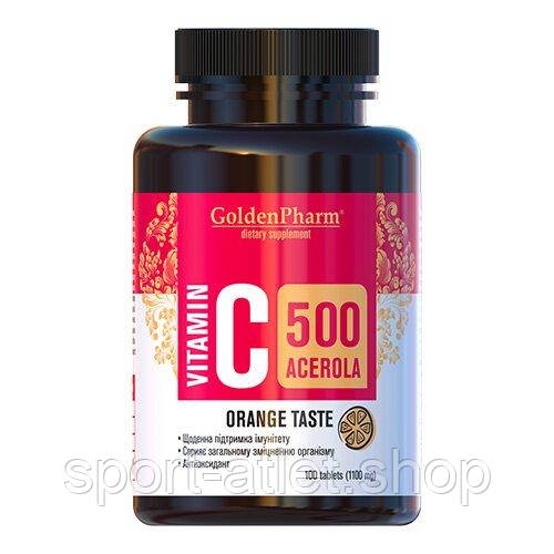 Вітаміни та мінерали Golden Pharm Vitamin C 500 mg with Acerola, 100 таблеток - Апельсин