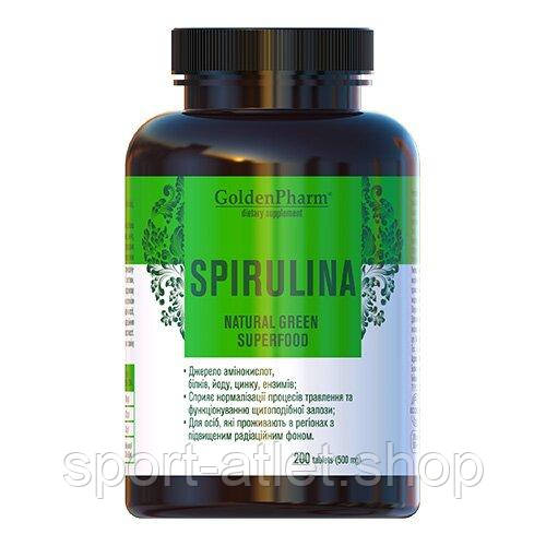 Натуральна добавка Golden Pharm Spirulina, 200 пігулок, фото 1