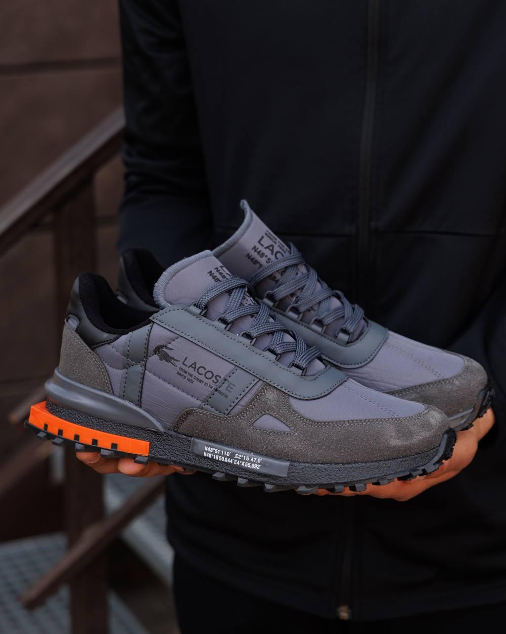 Чоловічі кросівки Lacoste Elite Active Grey Orange ND Сірі Взуття кеди Лакоста текстиль сітка шкіра демісезон, фото 1