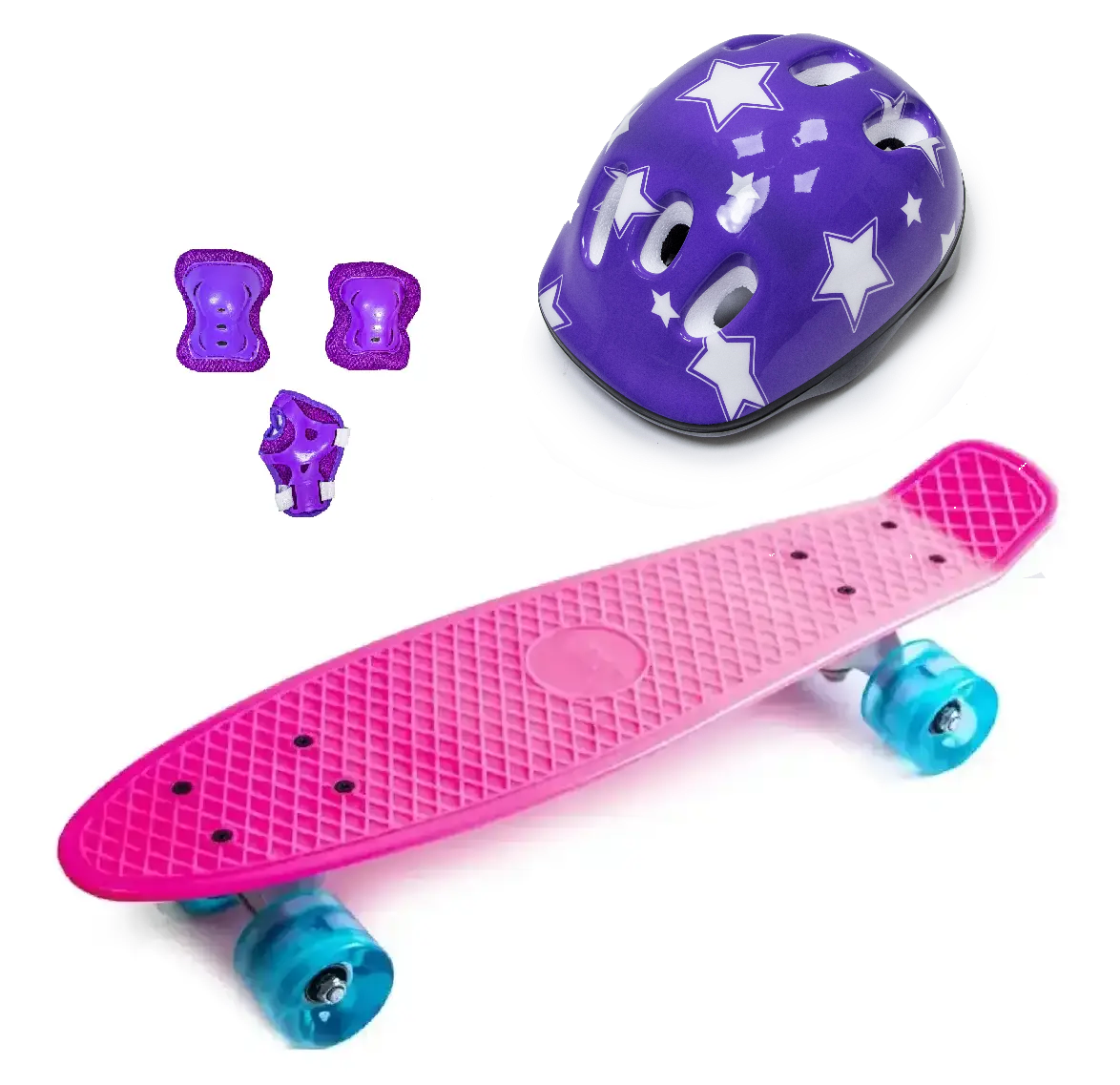Penny Board. Pink + захист + шолом. Колеса, що світяться!