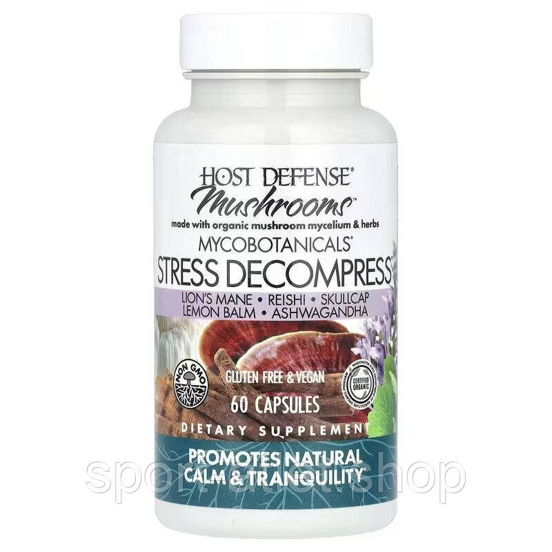 Суміш грибного міцелію та трав Host Defense MycoBotanicals Stress Decompress, 60 капсул для підтримки нервової системи, фото 1