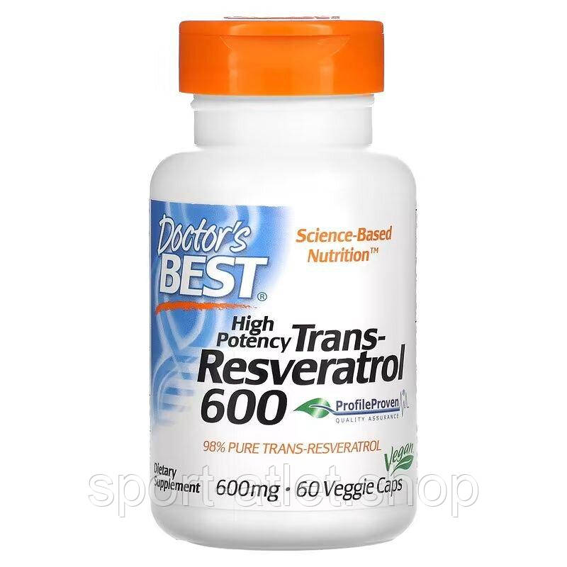 Транс-ресвератрол Doctor's Best Trans-Resveratrol 600 mg, 60 вегакапсул для підтримки серцево-судинної системи, фото 1