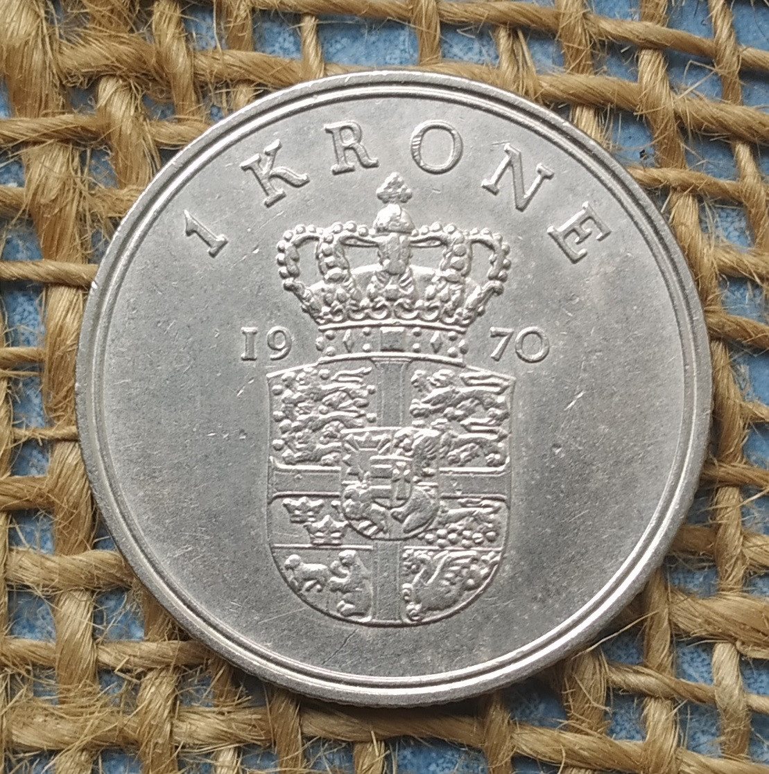 1 крона 1970 року. Данiя, фото 1
